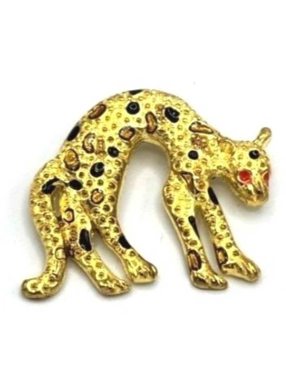 Gold Tone Enamel Leopard Brooch - Vintage